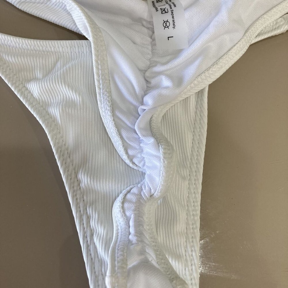 White Thong Bikini 2-piece gold chains sz L removeable cups - Picture 8 of 15